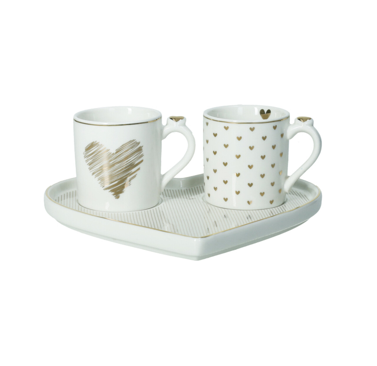 Set 2 cesti si farfurie, Tete A Tete Amore Mio Righe, Brandani, 17.5x15.5x6 cm, 60 ml, portelan New Bone China - imagine 3